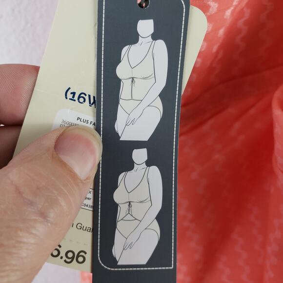 Terra & Sky Women's 1X Plunge Neck One Piece Swimsuit Orange Peach Zig Zag New - Picture 4 of 5